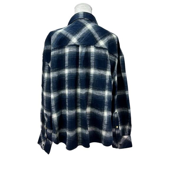 Scotch Soda Blue Plaid Cropped Flannel Top Women Sz XL Tomboy Femm Mountain Town - Picture 2 of 16
